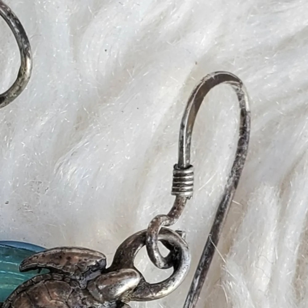 Vintage‎ art glass and sterling Coastal  earrings - Picture 4 of 9